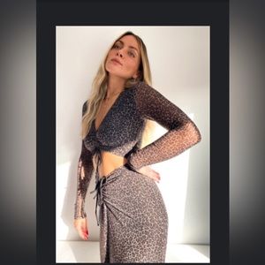 AFRM Rhys Cutout Long Sleeve Midi Dress Vintage Leopard